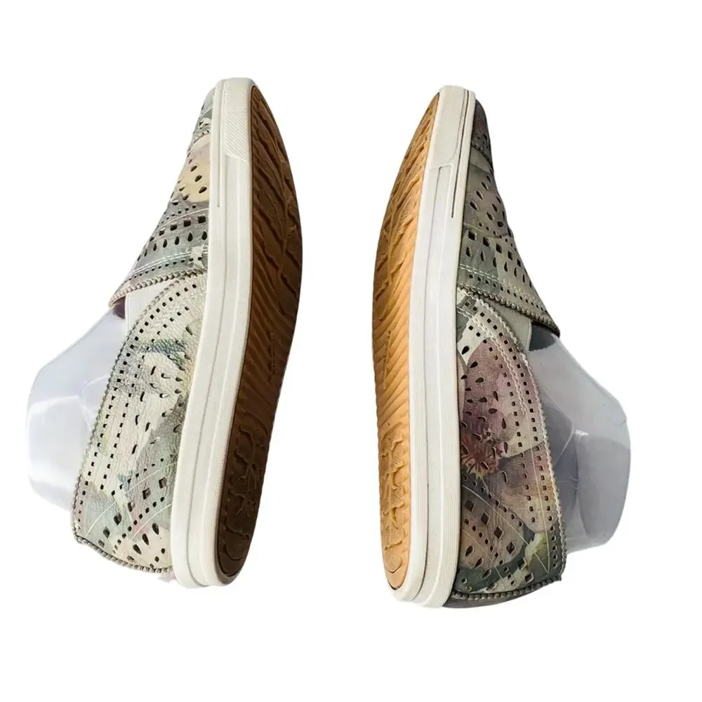 Earth Tangelo Comfort Sneakers Size 8 Shoes Flower Laser-Cut Leather Slip On